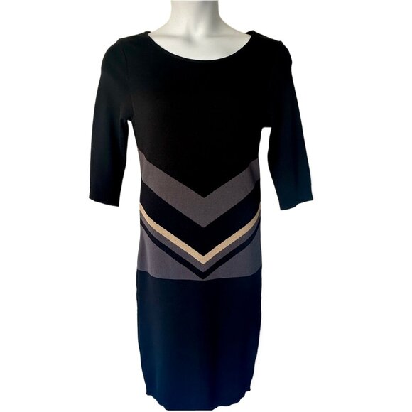 Waggon Paris Black & Gray Chevron Pattern Plus Size Sweater Dress 14 / XL NWT - Picture 2 of 12